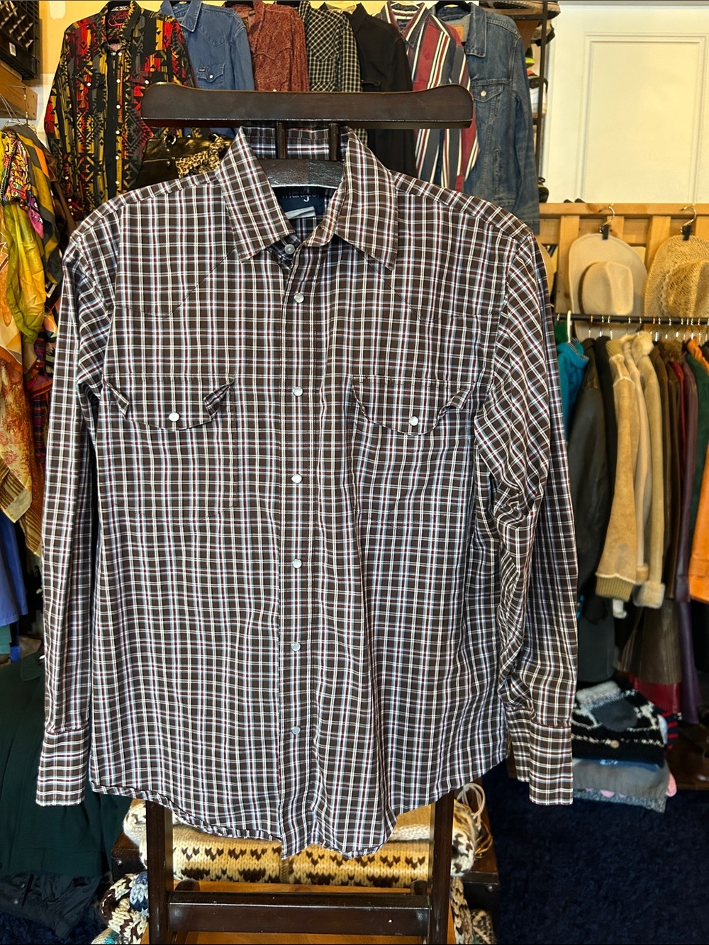 Wrangler Western Classic Brown Plaid Men's Button-Up Shirt